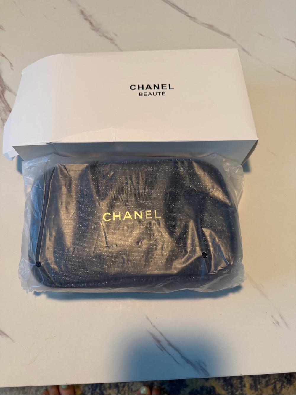 Brand new CHANEL Black Beaute Cosmetic Pouch with Gold Logo - GWP